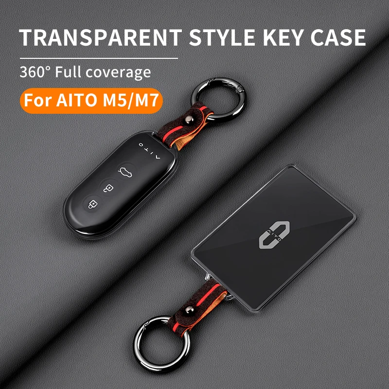 

New key case Transparent style For SERES AITO M5 M7 Fully enclosed car key card cover Keychain auto parts Auto Accessories