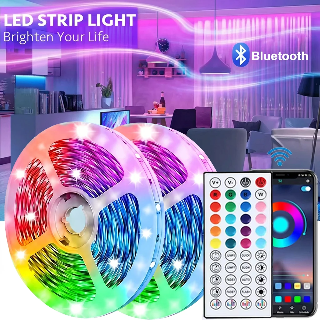 Bluetooth App-gesteuerte LED-Leuchten fürs Schlafzimmer, Musik-Synchronisations-RGB-LED-Streifen mit Fernbedienung, Farbwechselnde LED-Leuchten für Zimmer, Zuhause, Küche, Party,