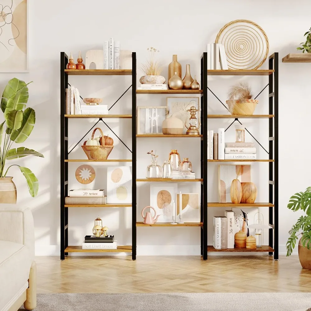 

Triple Wide 5 Tier Bookshelf, Shape Changeable Bookcases, Open Display Shelves, Modern Tall Bookcase Furniture