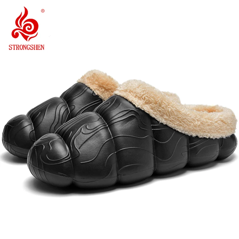 

STRONGSHEN Men Women Warm Slippers EVA Slip on Shoes Walking Shoes Winter Fur Half Slipper Soft Household Sandals Zapatos Hombre