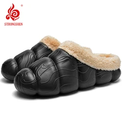 STRONGSHEN Men Women Warm Slippers EVA Slip on Shoes Walking Shoes Winter Fur Half Slipper Soft Household Sandals Zapatos Hombre