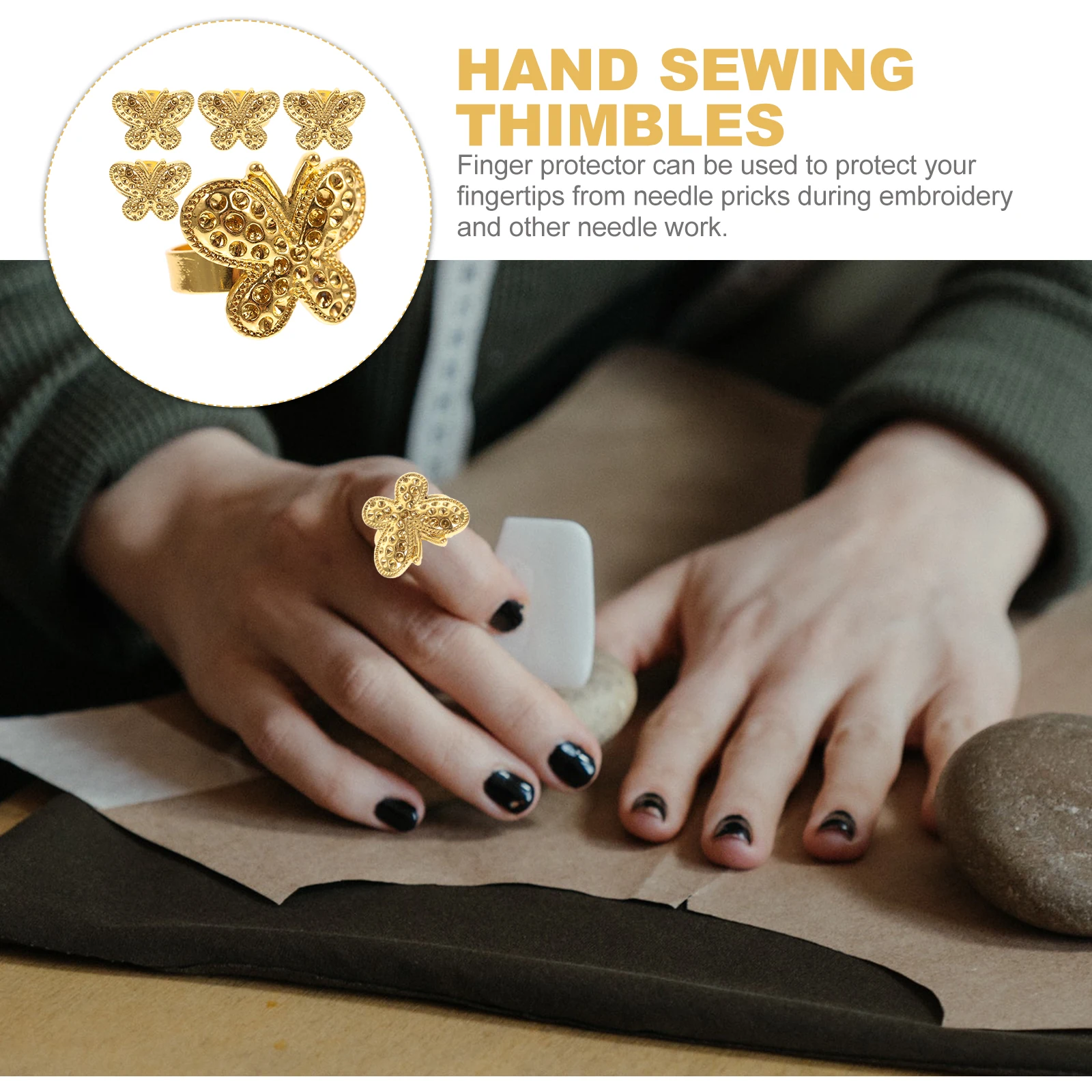 

5 Pcs Thimble Ring Professional Finger Hand Sewing Covers Household Protectors Adjustable Stitch Portable Needle Work
