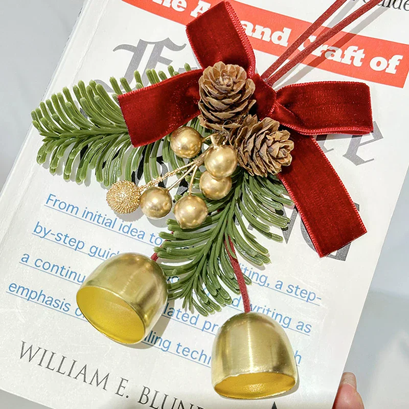 Christmas Jingle Bells Door Hanger Ornament Velvet Bow Pine Cone Bell Pendants For Christmas Decoration 2025 Christmas Gift Noel