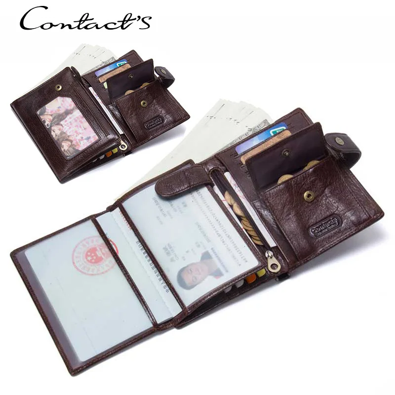 HTS-M1235 Unisex genuine leather retro casual passport bag with fashionable multifunctional buckle and ID clip