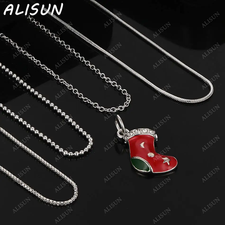 

ALISUN 40-75cm 925 Sterling Silver Red Christmas Stockings Pendant Necklace For Women Men Trend Birthday Gifts Fashion Party