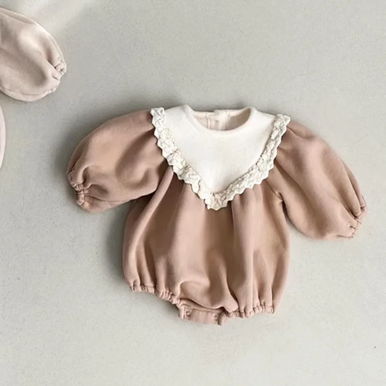 Autumn Winter Plus Fleece Toddler Boy Ruffle Solid Bodysuit Girl Infant Long Sleeves Casual Onesie Baby Cotton Princess Romper