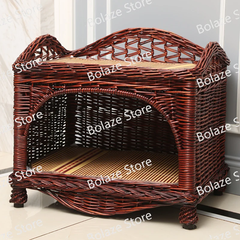 

High-end cat kennel villa rattan double-storey cat house summer kennel can be dismantled and washed