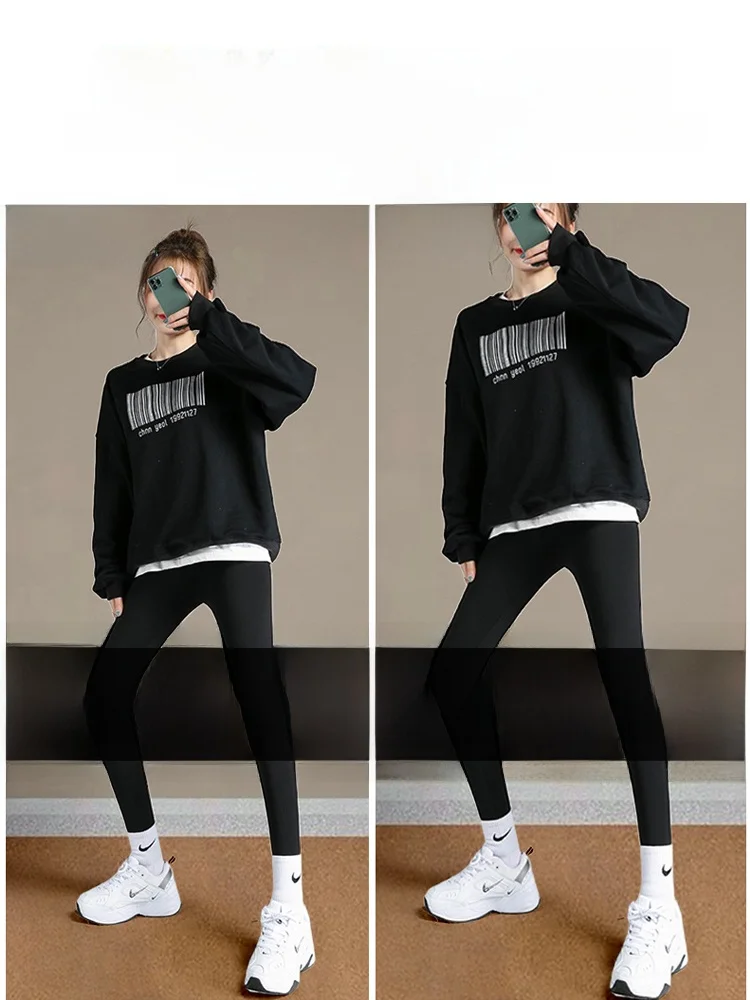 กางเกงโยคะเอวสูงผ้าหนังแกะสำหรับผู้หญิง ซับในอย่างดี กระชับสัดส่วน ยกกระชับสะโพก กางเกงเลกกิ้งขายาวลำลองเอวสูง