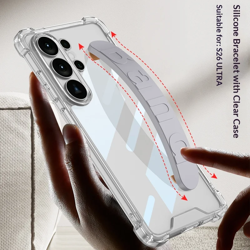 Przezroczyste, elastyczne etui na telefon z paskiem na nadgarstek do Samsung Galaxy S26 Ultra S26 Plus S26, odporne na wstrząsy etui z poduszką powietrzną do Samsung S26 Ultra — zdjęcie produktu 3