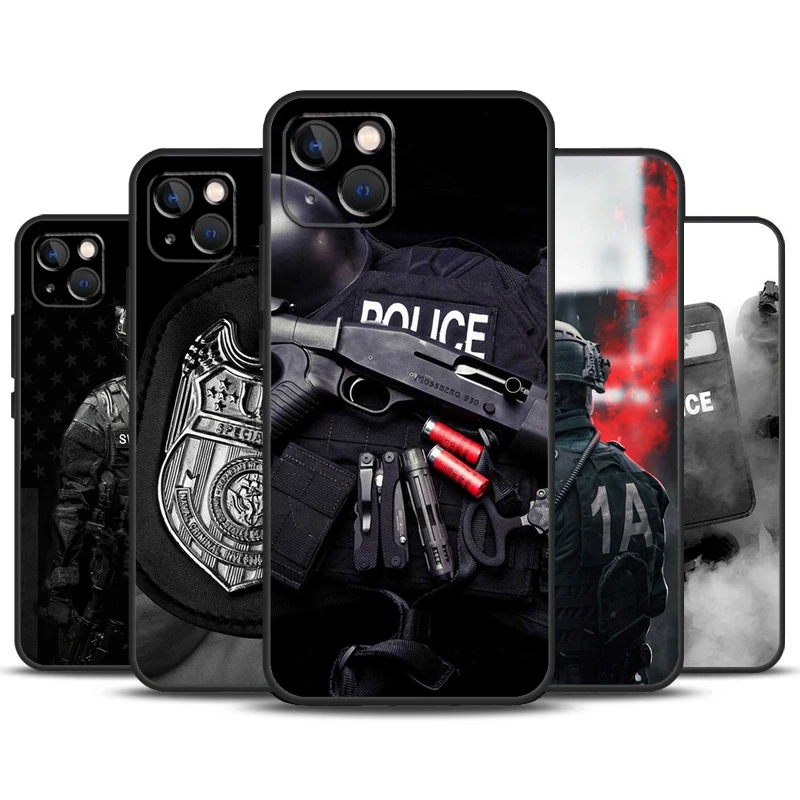 Police Symbol Case For iPhone 16 15 14 13 12 11 Pro Max Mini X XR XS Max 7 8 Plus 2 Bumper Cases Cover