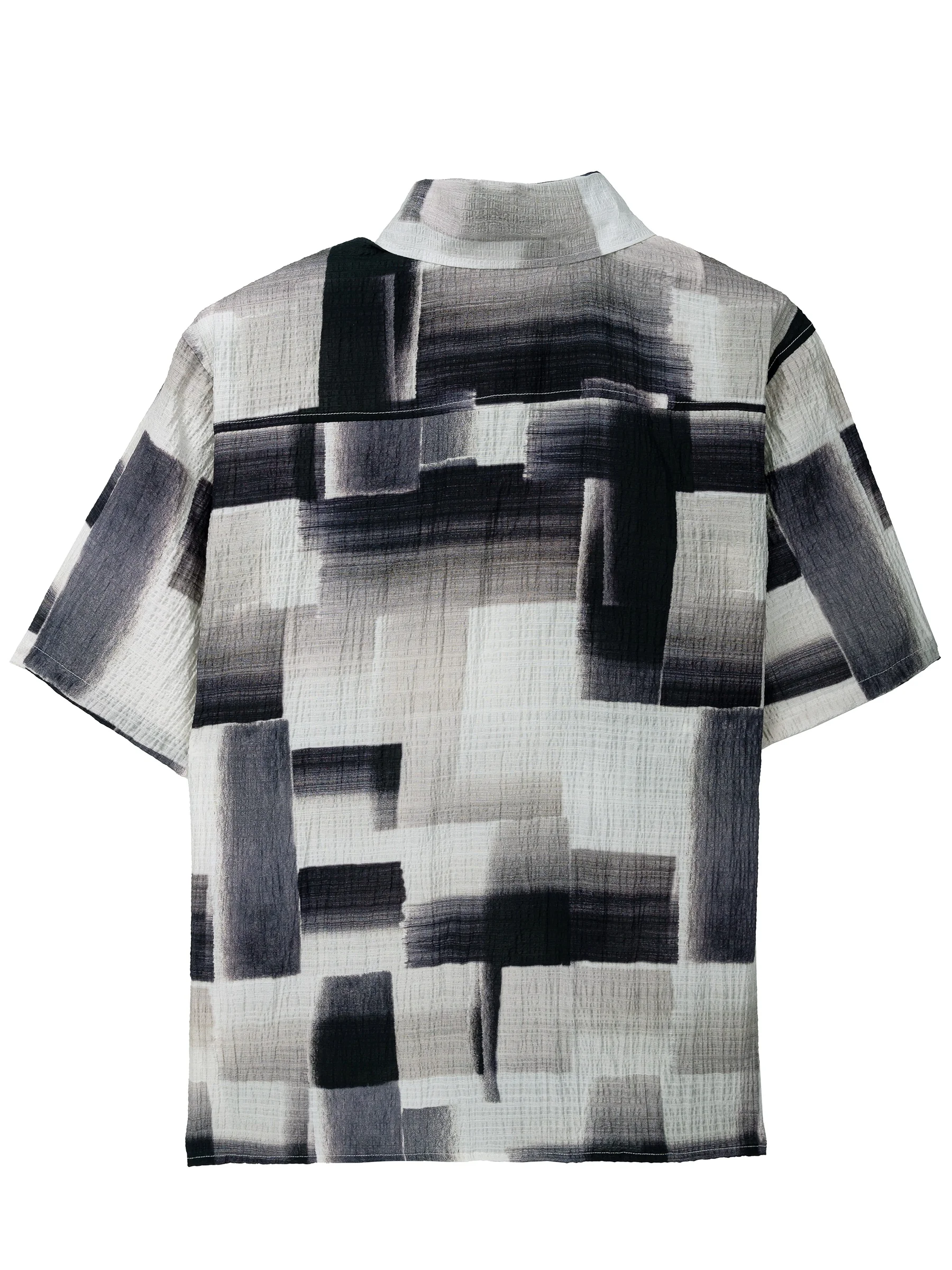 2025 Summer Men's Short-Sleeved New Style Shirt with Geometric Patterns, Casual Beach Collar Shirt