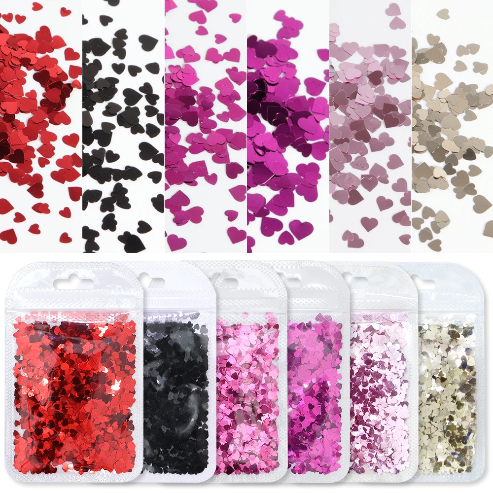 6 Bags Valentines Day Love Heart Glitter Sequins Epoxy Resin Shaker Mold Fillers Mixed Heart Shape Paillette DIY Jewelry Making