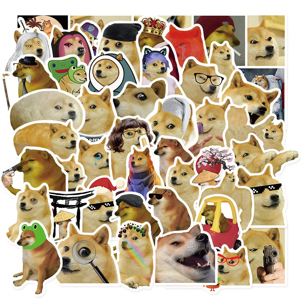 50Pcs Funny Cheems MeMe Stickers Funny Dog DIY Stickers Scrapbooking Phone Luggage Skateboard Decorative Waterproof Decals