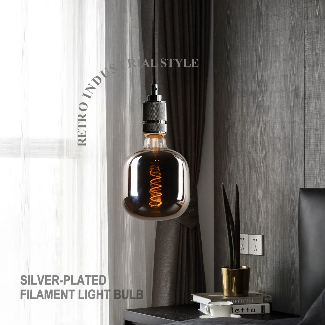 電気メッキミラーグレー 5W 220-240V LED スパイラルフィラメント電球、ヨーロッパ標準 E27 ランプホルダー、暖色光 2700K、省エネ