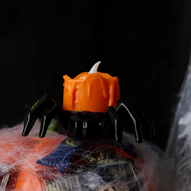 Halloween Spider LED Candle Light Pumpkin Lamp For Halloween Party Home Ornaments Haunted House Horror Props Light