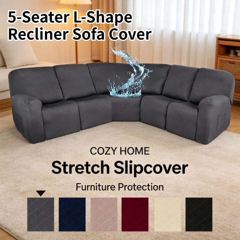 5-Seater L-Shape Recliner Sofa Cover Waterproof Chaise Lounge Slipcover Stretch Full Coverage First Class Couch Protector Home