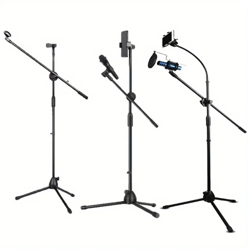 Tripod Boom Microphone Stand With Mic Clip Cell Phone And Microphone Not Included Collapsible And Lightweight,  Arms Adjustable