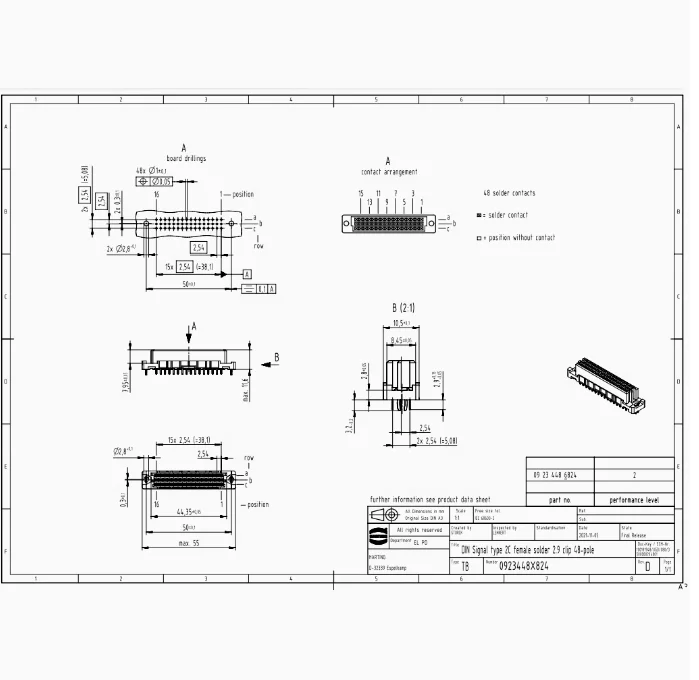 09234486824 HARTING 2A48-pin female connector Wave soldering wiring straight