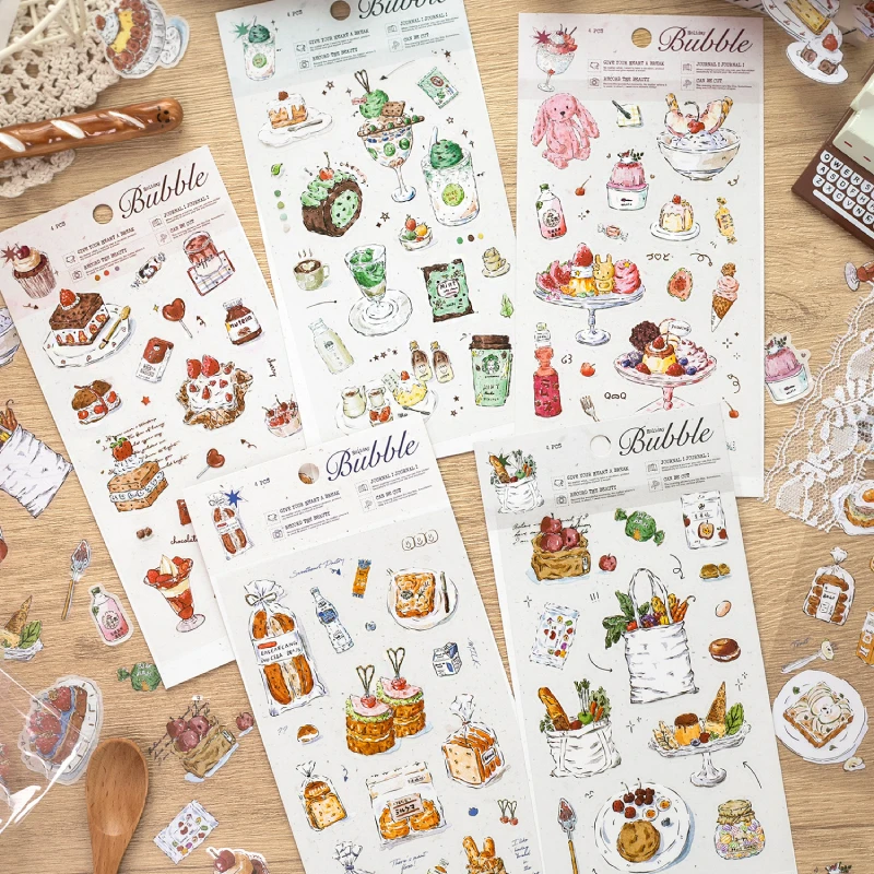 Journal GO 4pcs PET & Washi Paper Sticker Bubble Holiday Series Cute Bubbly Pattern Decorative Stickers for Scrapbooking Planner