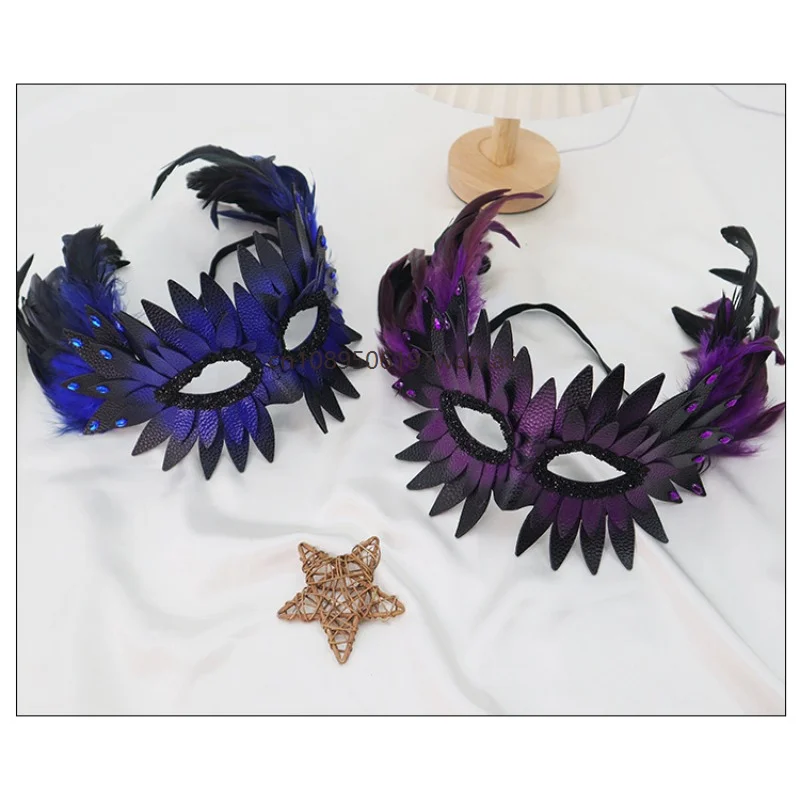 Gothic Masks Women Feather Mask for Masquerade Sparkly Rhinestone Vintage Half Face Mask Adjustable Party Stage Cosplay Props 2