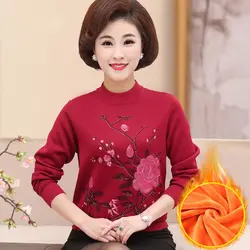Vintage Printed O-Neck Diamonds Sweaters Women's Clothing Winter Loose Knitted Office Lady Pullovers All-match Warm Tops