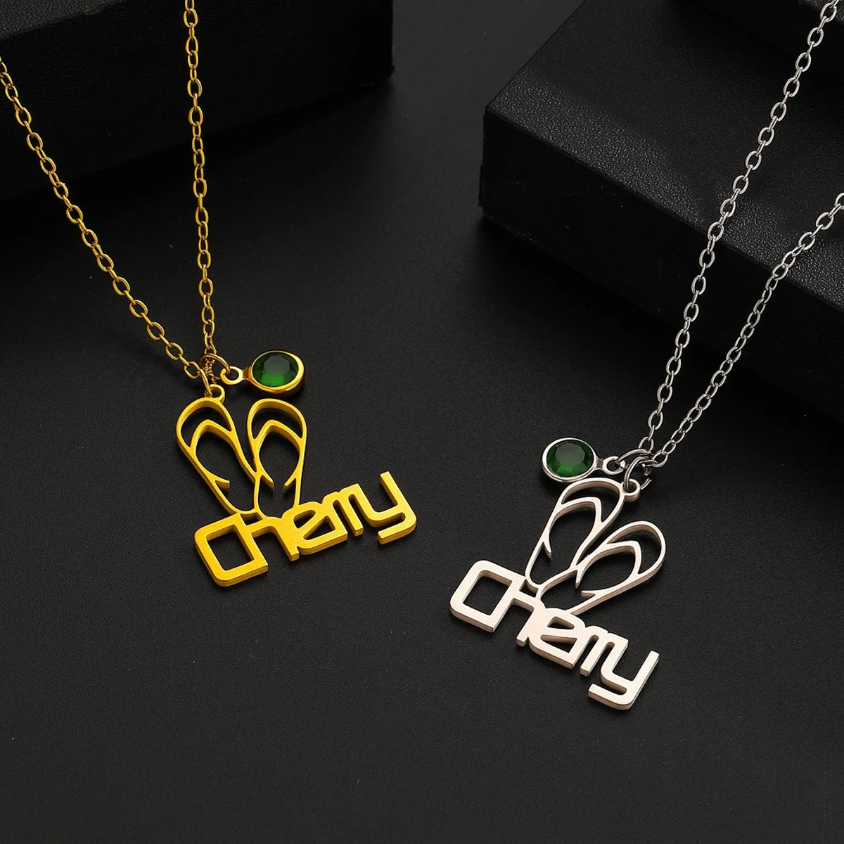 Personalized Custom Letter Name Stainless Steel Hollow Slipper Pendant Necklace, Birthday Creative Jewelry Gift