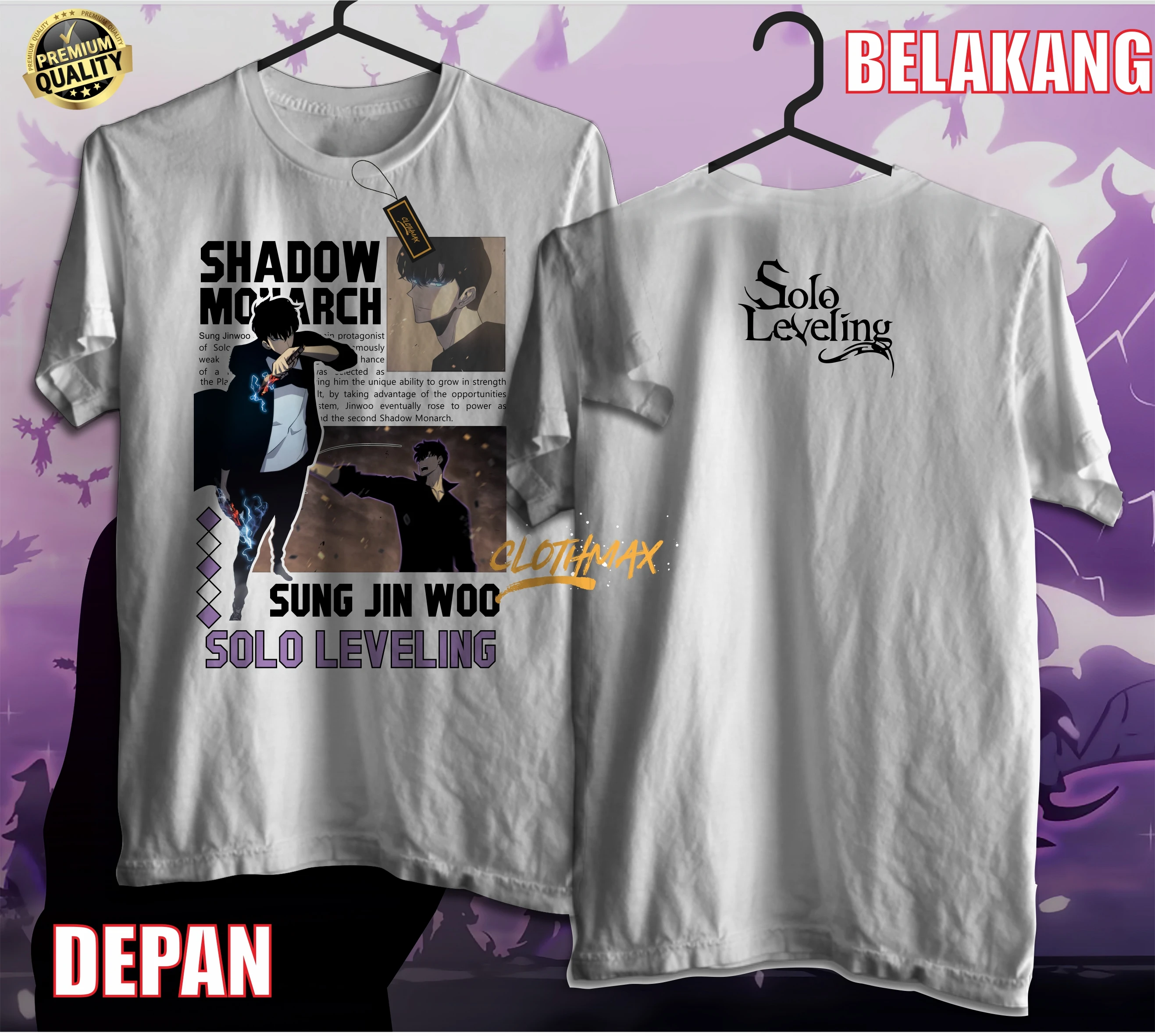 Kaos Baju Tshirt Anime Sung Jinwoo Solo Leveling Cha hae In Shadow Monarch Sung Jinwoo Go Gun Hee