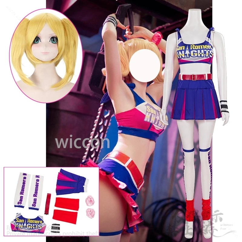 

Anime Lollipop Chainsaw Cosplay Juliet Costume Cheerleader Cos Fantasy Halloween Carnival Party Accessories Double Ponytail Wigs