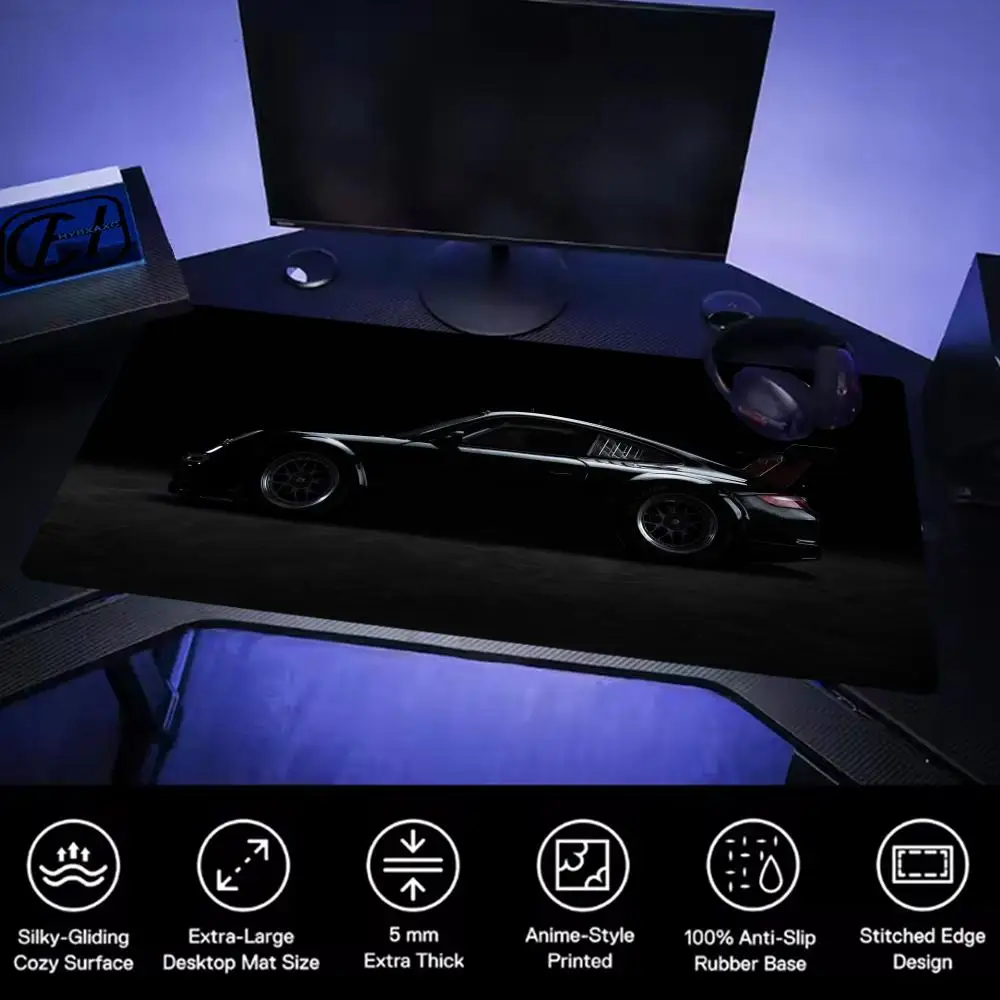 

HYBXAXC Black Car Mouse Pad 90x40 Large Computer Office Game Table Mat XXL Rubber Anti-slip Stitched Edge Keyboard Desk Mats