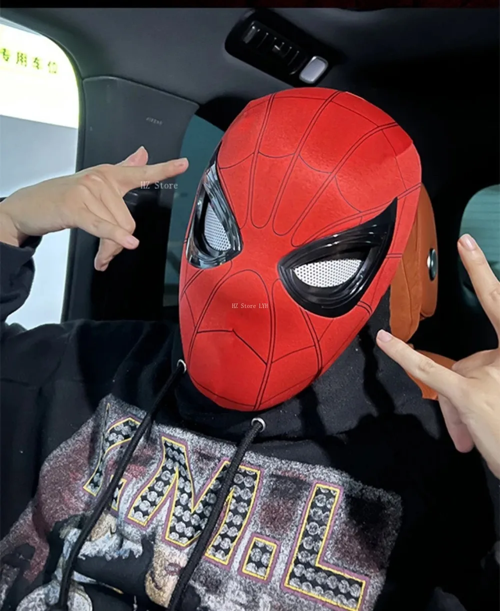 スパイダーマンマスクおもちゃ 可動式の目と光効果付き リング