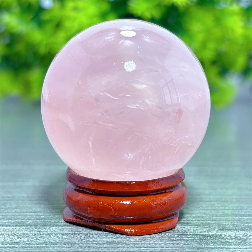 Rose Quartz Sphere Natural Crystal Home Decoritems Room Decor Luck Quartz Stone Garden Reiki Healing Energy Love Gifts +Stand