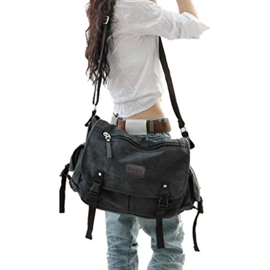 

Upgraded] Vintage Canvas Messenger Bag 13 15.6 Book Laptop Shoulder Bag Women Men New,X
