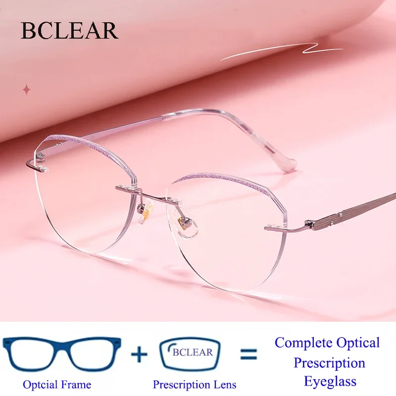 

BCLEAR Diamond-cut Classic Titanium Rimless Glasses Women Fashion Frameless Custom Optical Eyewear Prescription Korean Style New