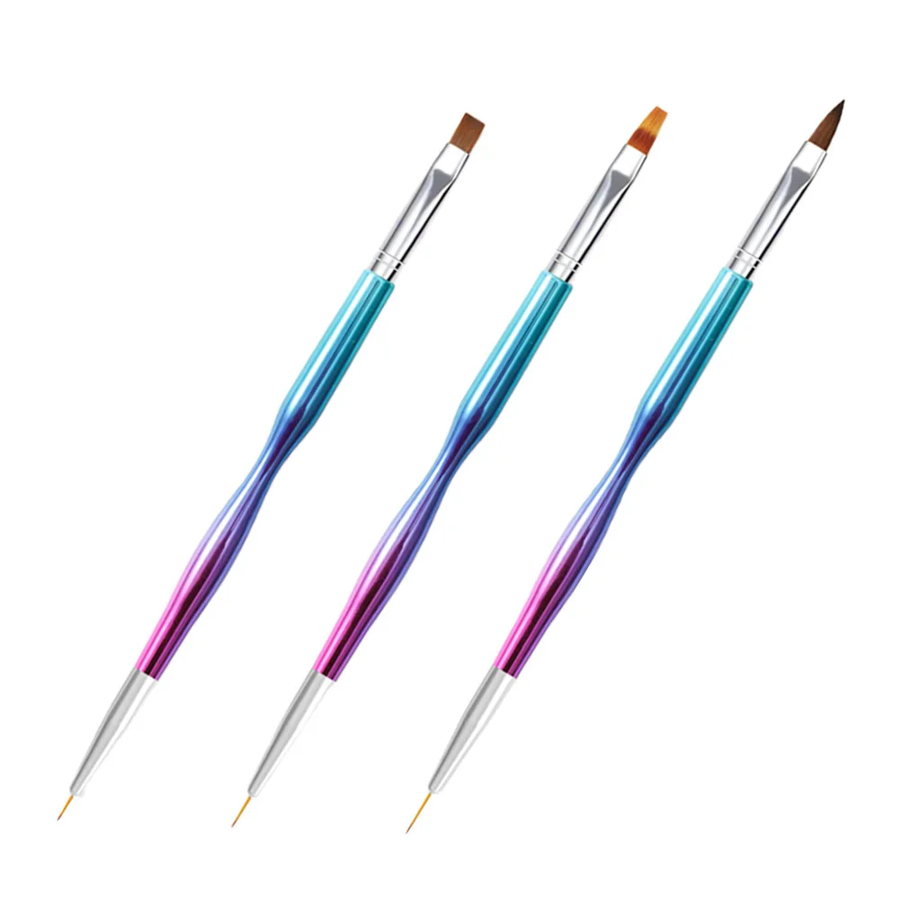 3 pçs cabeça dupla caneta da arte do prego escova de manicure premium durável pintura do prego diy acessórios ferramenta caneta de manicure de duas cabeças