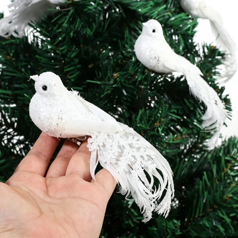120Pcs White Snow‑Tail Feather Artificial Bird, Clip‑on Foam Pigeon for Holiday, Wedding, Home & Garden Decor