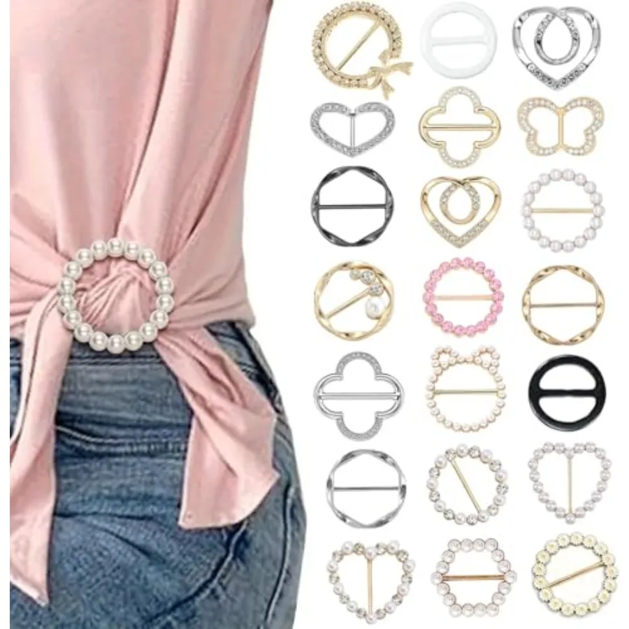 21 Pcs Scarf Ring and Slides for Scarves, Scarf Rings Clip Pin T Shirt Ties Clips for Women, Metal Gold Silver Round Circle Wai