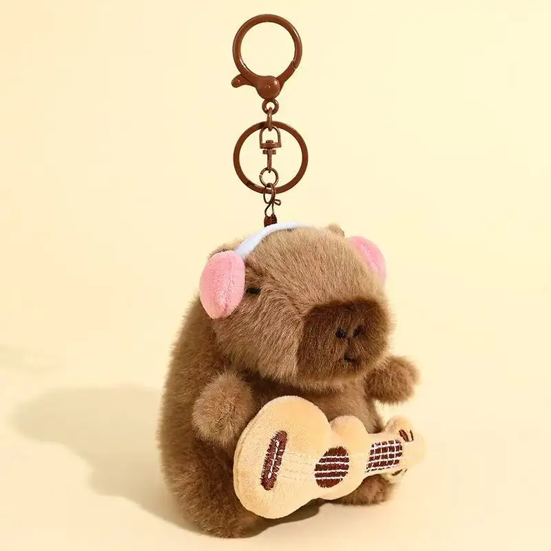 Cute Headphones Fluffy Kapibala Accordion Doll Music Team Keychain Playing Piano Guitar Microphone Singing Capybara Keys Chain