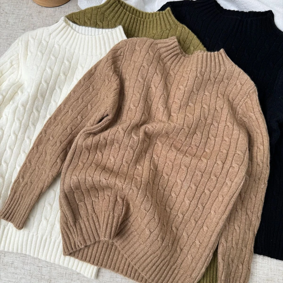 

Children's Wool Sweater Classic Cable Knit Round Neck Pullovers Boys Girls Autumn Winter Top School Kids Clothes Warm Knitwear