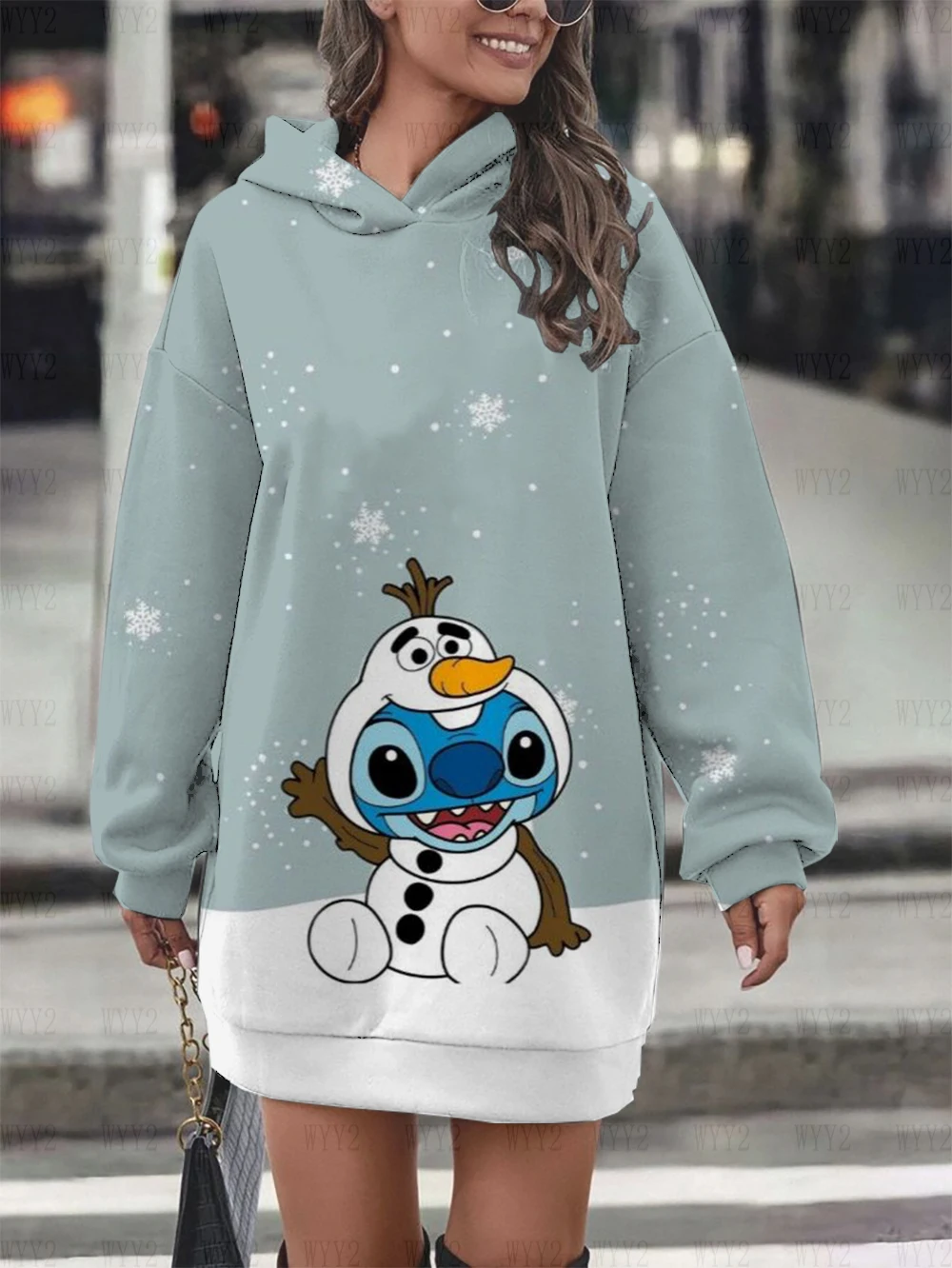 Winter Women\'s Clothing Disney Christmas Stitch Print Pullover Sweatshirt Women\'s Party Dress Fashion Street Style Sweatshirt