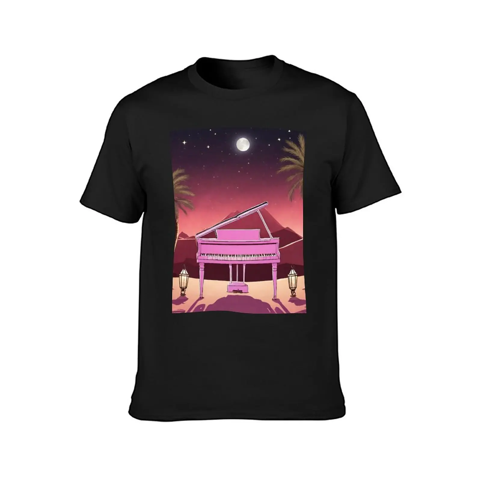 Piano in the Egyptian desert with Pyramids, jungles, lanterns, ancient Rome T-Shirt customs shirts graphic plain t shirts men