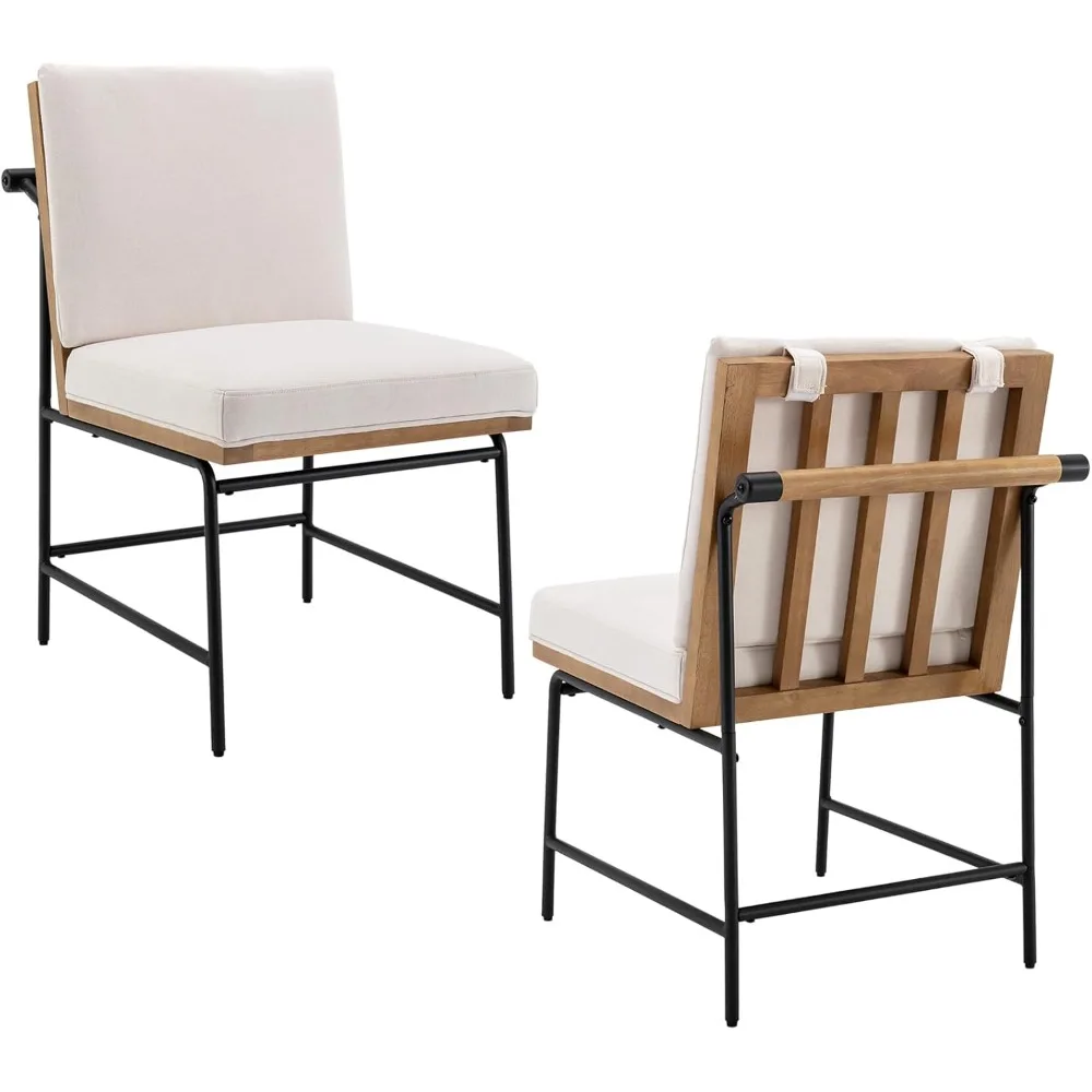

Modern Dining Chairs Set of 2, Upholstered Linen Fabric Kitchen Chairs with Metal Frame Mid CenturyComfy Accent Side Chair for D