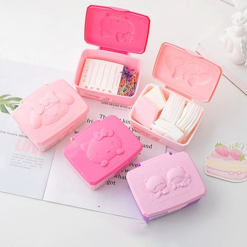 

Аниме Sanrio Hello Kitty, откидная крышка для хранения, мультяшная коробка, Mymelody, ватные тампоны для макияжа, зубная нить, влажные салфетки, органайзер для полосок