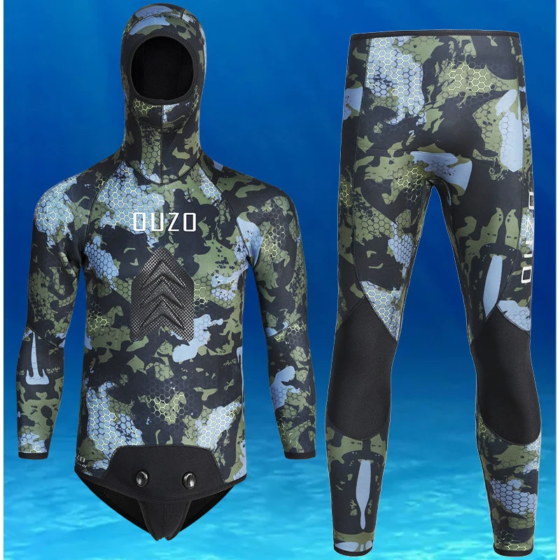 Mens Wetsuit 5mm Full Scuba Diving Suit with Open Cell Lining Two Pieces Hoodie Snorkeling Surfing Kayaking Canoeing Wet Suits