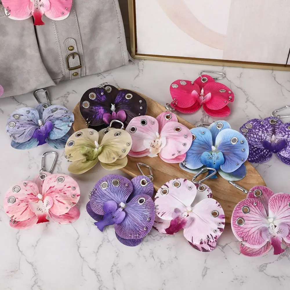 Phone Charms Phalaenopsis Orchid Keychain Keyring Elegant Imitation Flower Pendant Jewelry Decoration Bag Pendant Bag Ornaments