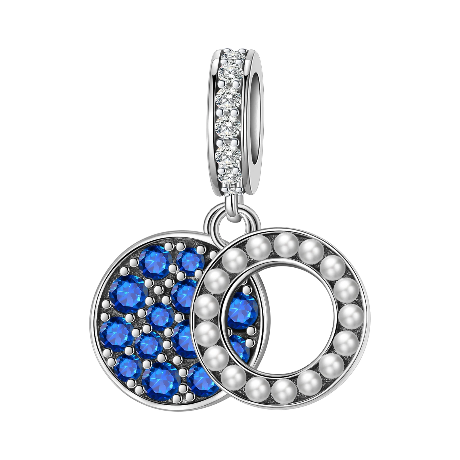 925 Sterling Silver Round Pearl Diamond Blue Pendant Charm Fit Original Pandora Charms Bracelets Women DIY Jewelry Gift