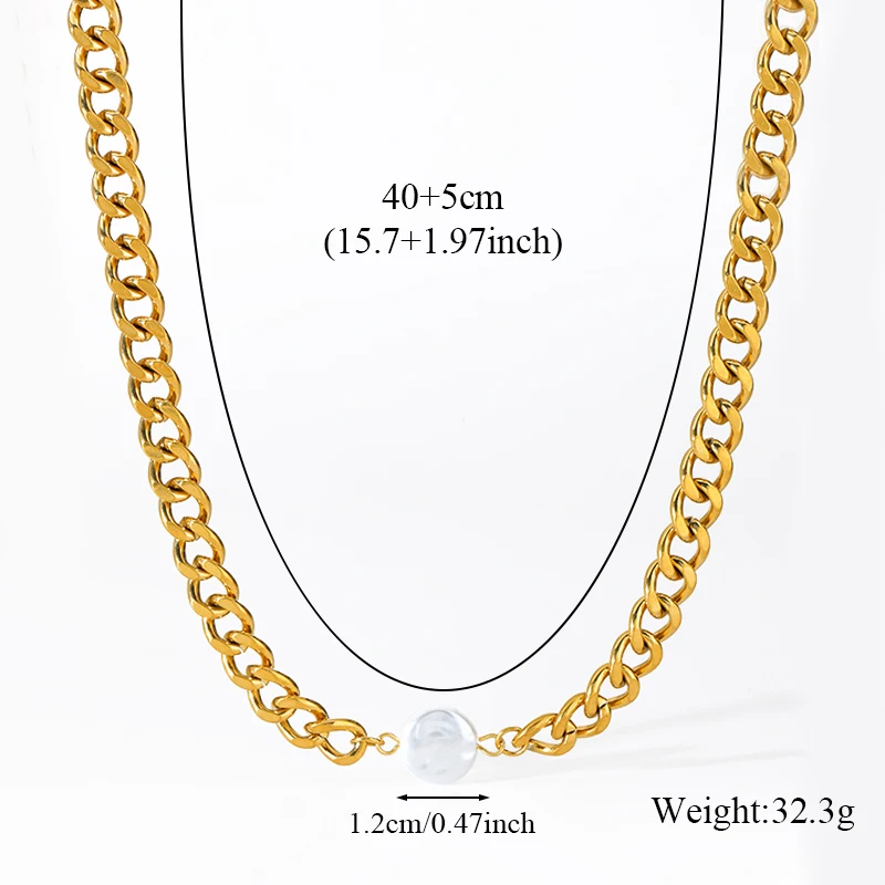 EILIECK 316L Edelstahl Statement Flache Perlenkette Armband für Damen Charm Goldfarbene Kette Schmuck Bijoux Schmuckset – Detail 6
