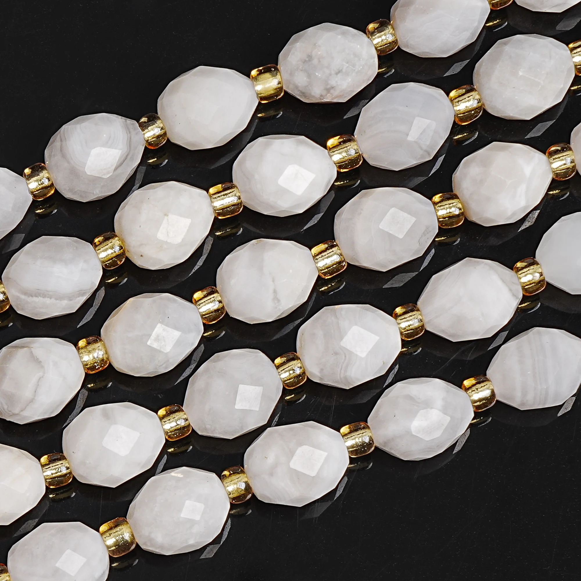 

8mm Faceted White Crazy Lace Agate Beads Natural White Banded Gemstone Loose Beads for Jewelry Making 15" Strand