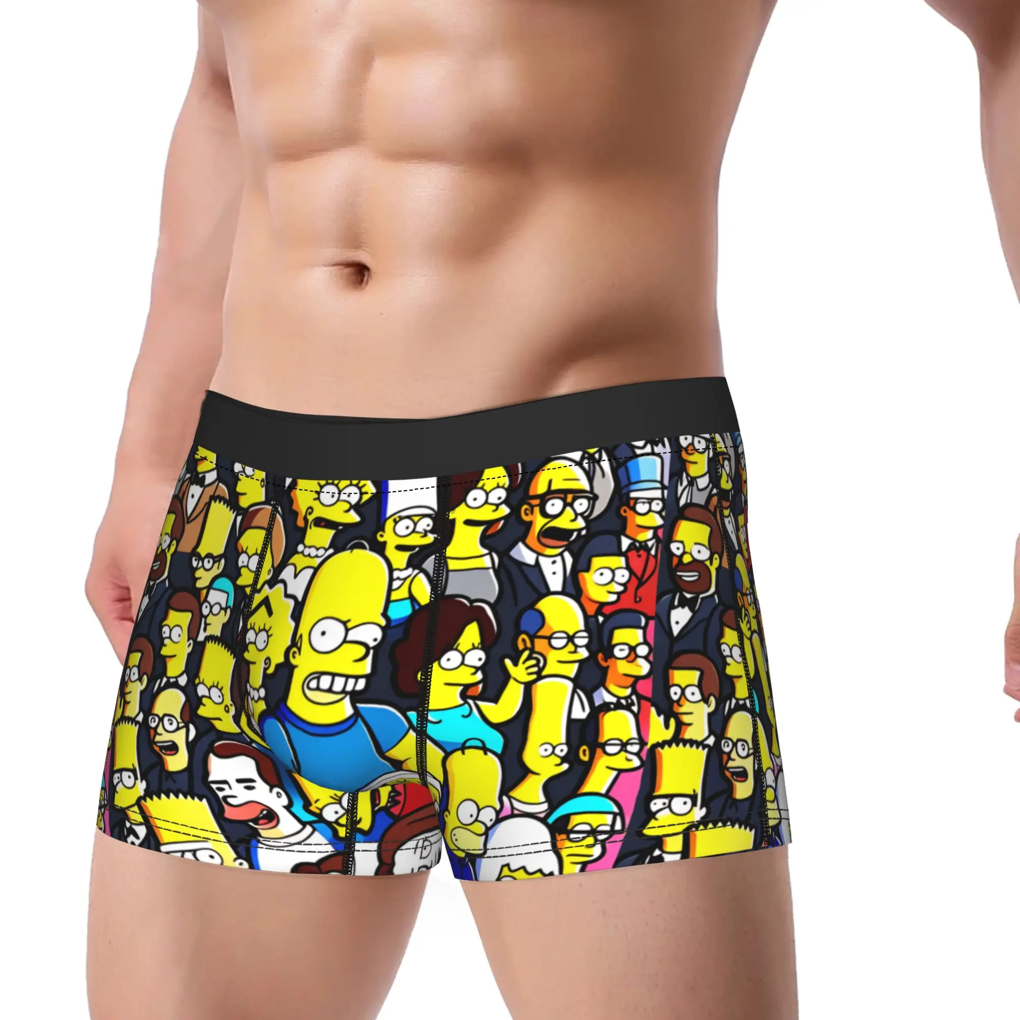 Funny S-Simpsons Characters Group Portrait Boxer Shorts Pouch Underwear Quality Design Boxer Brief Man Underpants Plus Size