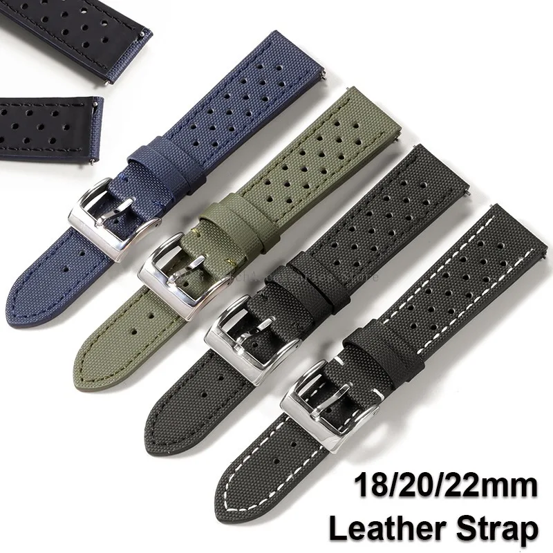 18/20/22mm Waterproof Fabric Oxford Leather Strap Universal Quick Release Watchband Men Women Breathable Bracelet Wristband Belt