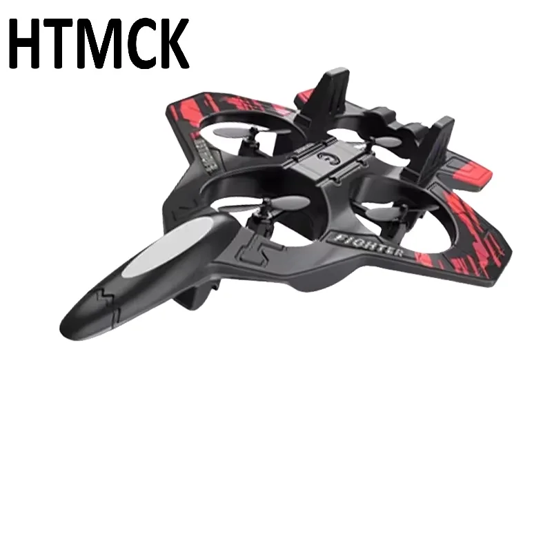 HTMCK Foam Airplane Glider 2.4G Remote Control Stunt Aircraft with LED Lights EPP Fighter Plane Toy for Kids Gifts